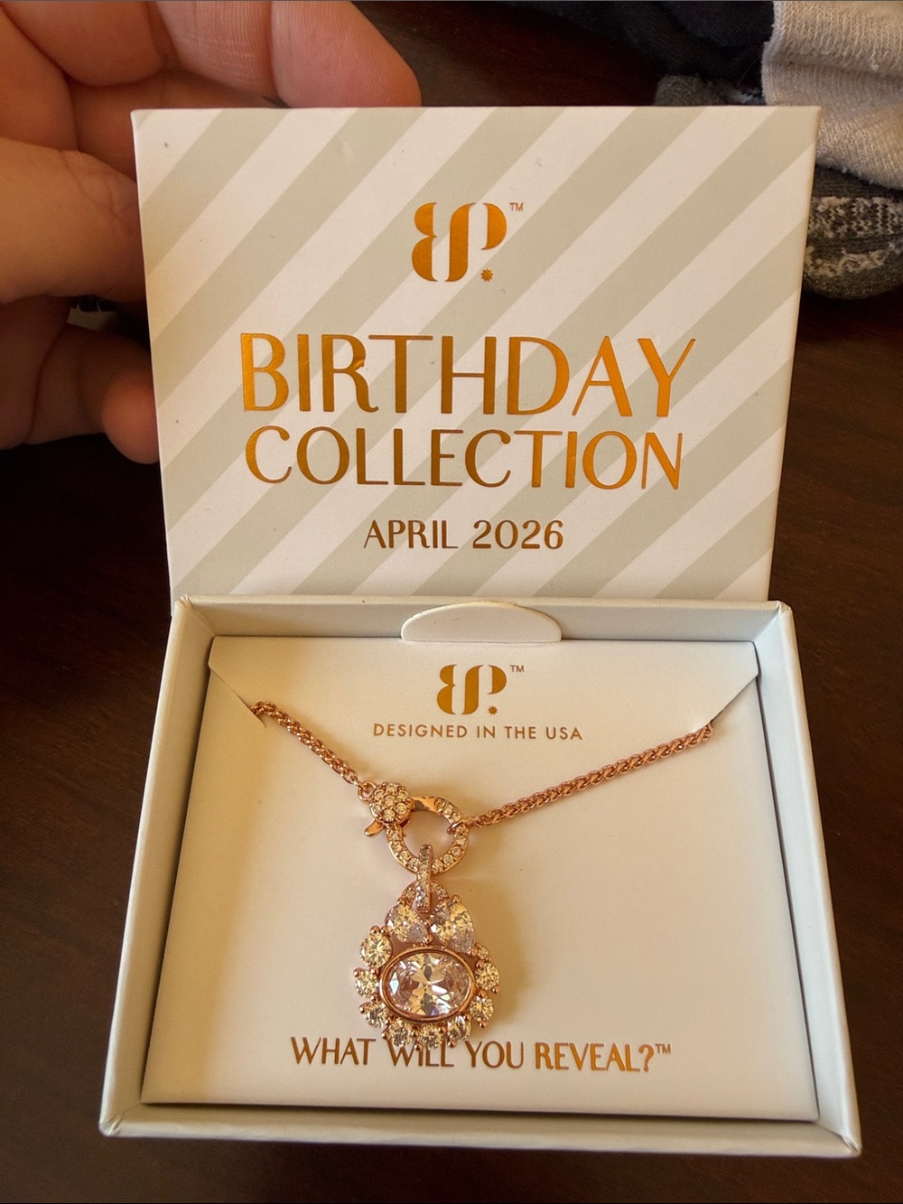 Bomb Party April 2026 Rose Gold Crystal Pendant Necklace